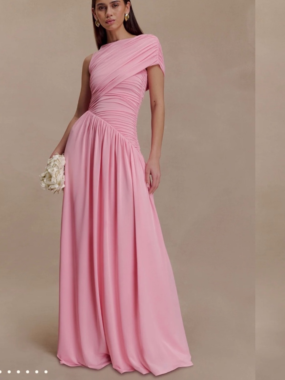 Pre-owned Meshki Ayeshya Slinky Asymmetric Maxi Dress - Candy Pink XL